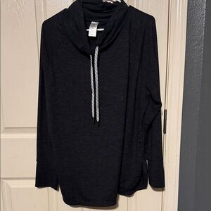 Chic Black Funnel Neck Top with Drawstring